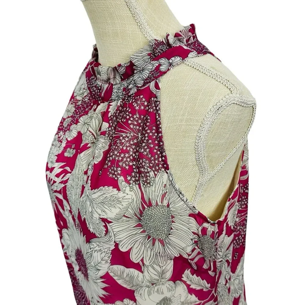 Liberty of London Floral Tank Top High Neck Lined Breezy Womens Sz M Pink White - Picture 3 of 11